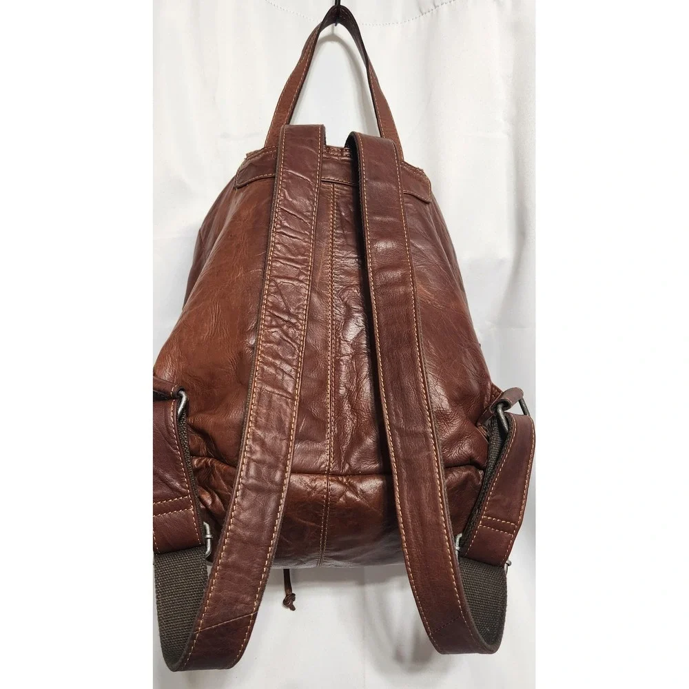 Jack Georges # 7517 Brown Leather Backpack Rucksack Buckle Flap Monogram